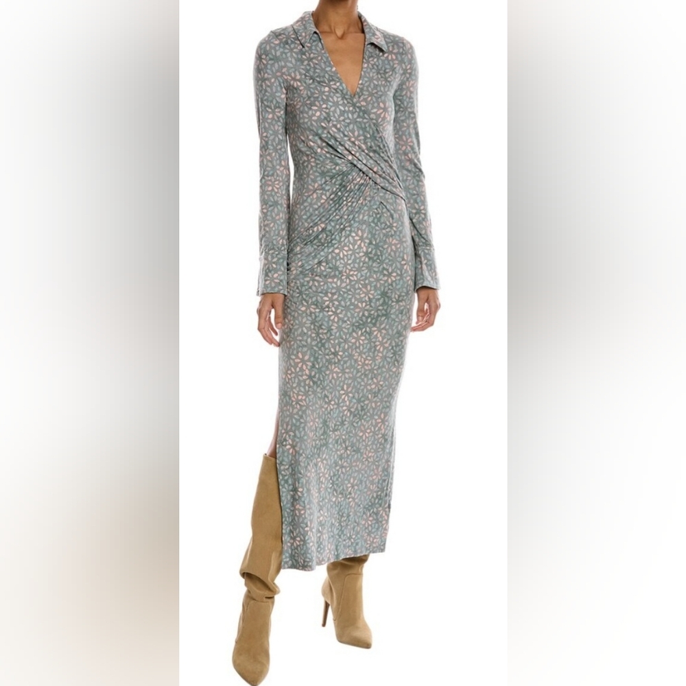 NWOT Free People Pink Ruched Wrap Dress with Notched Collar